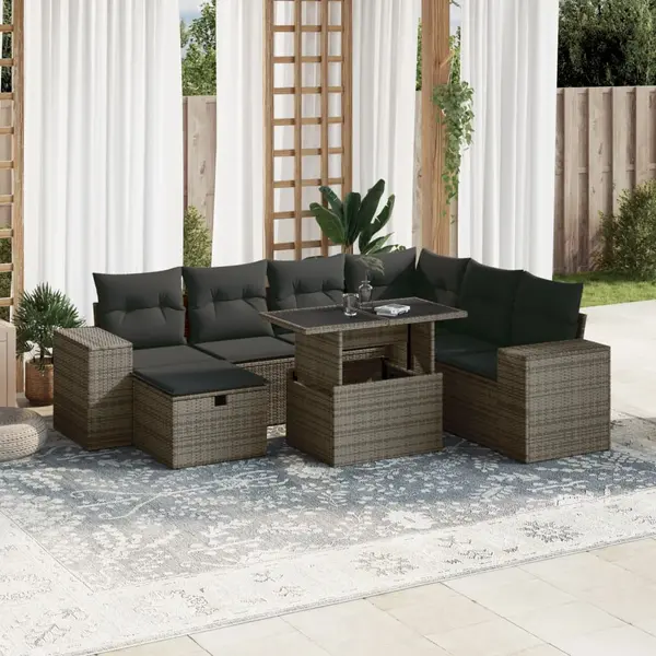 Gossi set canapele de gradina cu perne, 8 piese, gri, poliratan