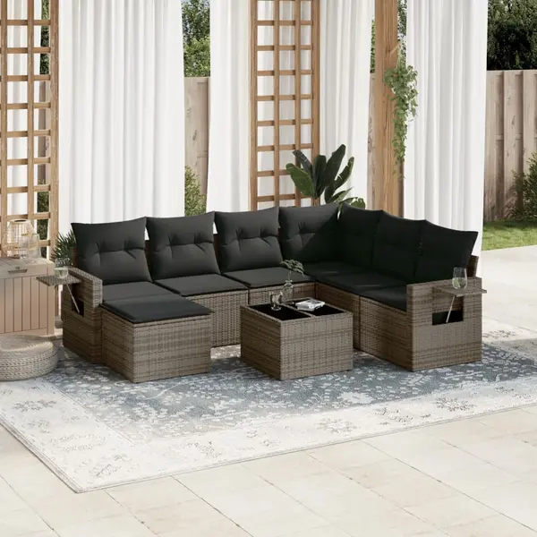 Gossi set canapele de gradina cu perne, 8 piese, gri, poliratan