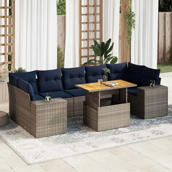 Gossi set canapele de gradina cu perne, 8 piese, gri, poliratan