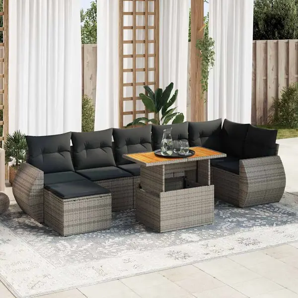 Gossi set canapele de gradina cu perne, 8 piese, gri, poliratan