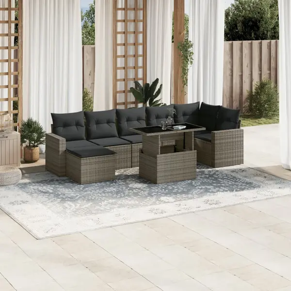Gossi set canapele de gradina cu perne, 8 piese, gri, poliratan