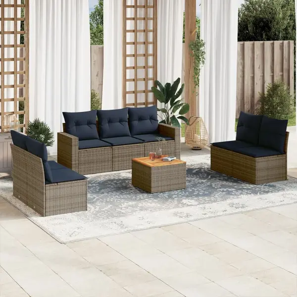 Gossi set canapele de gradina cu perne, 8 piese, gri, poliratan