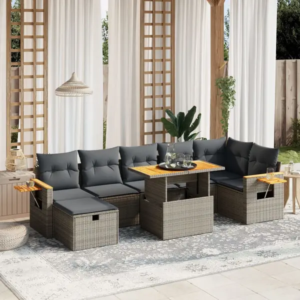 Gossi set canapele de gradina cu perne, 8 piese, gri, poliratan