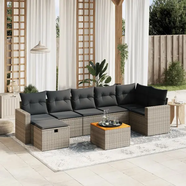 Gossi set canapele de gradina cu perne, 8 piese, gri, poliratan