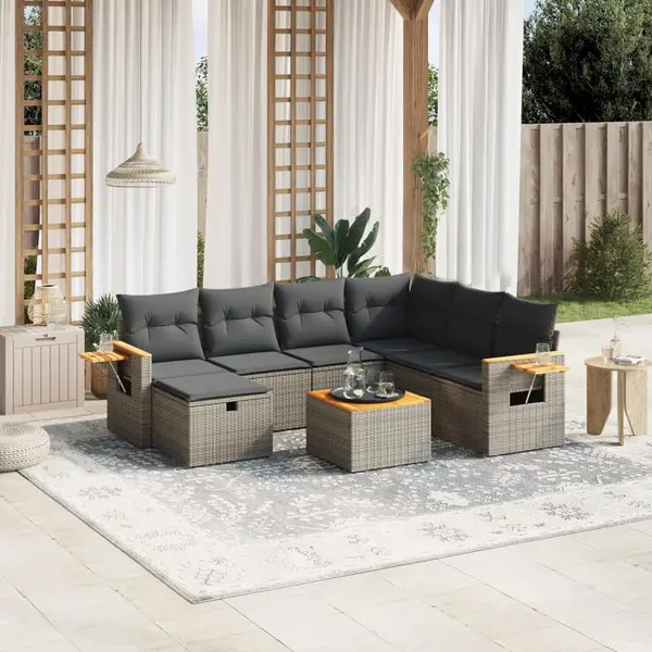 Gossi set canapele de gradina cu perne, 8 piese, gri, poliratan