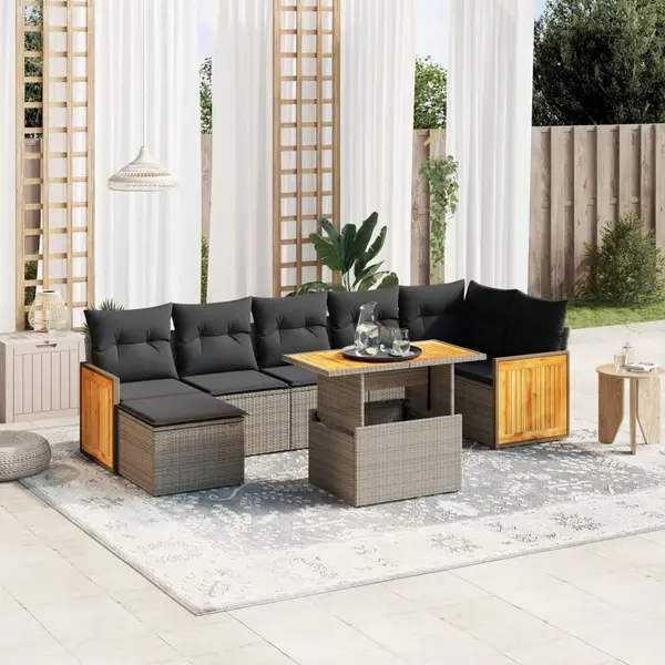 Gossi set canapele de gradina cu perne, 8 piese, gri, poliratan