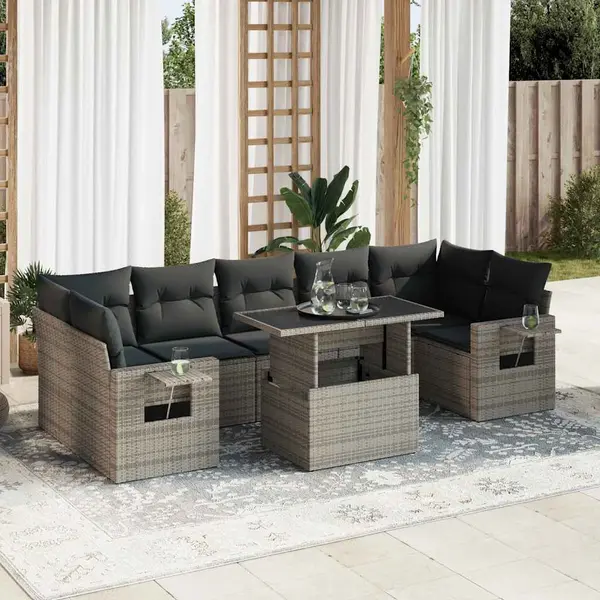 Gossi set canapele de gradina cu perne, 8 piese, gri, poliratan