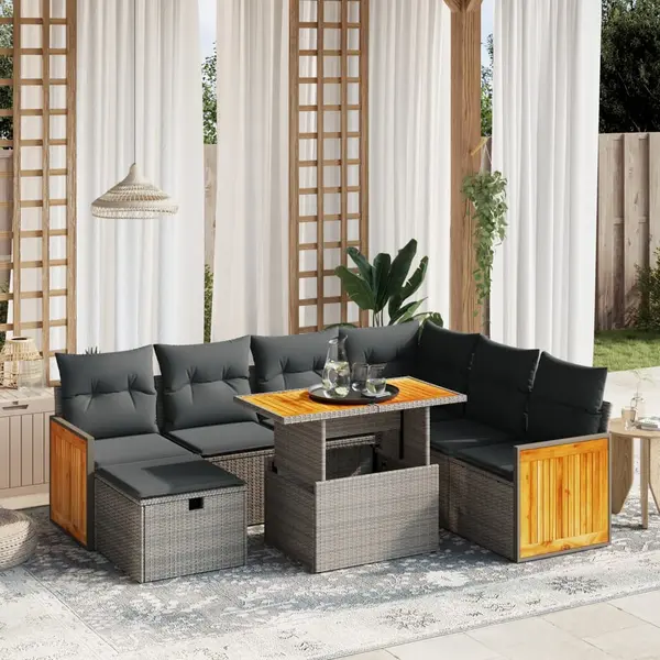 Gossi set canapele de gradina cu perne, 8 piese, gri, poliratan