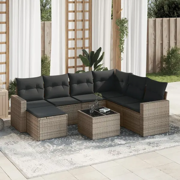Gossi set canapele de gradina cu perne, 8 piese, gri, poliratan