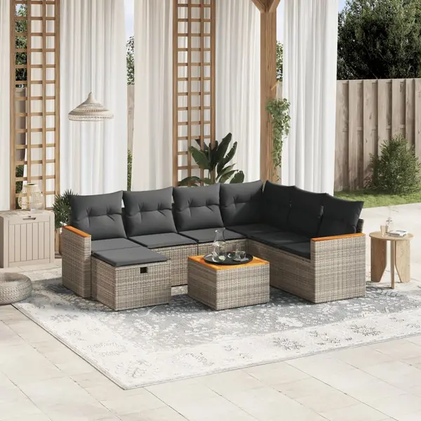Gossi set canapele de gradina cu perne, 8 piese, gri, poliratan