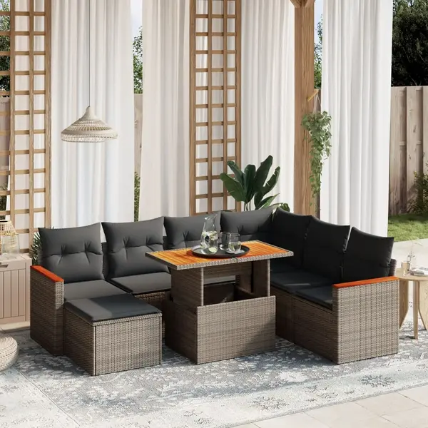Gossi set canapele de gradina cu perne, 8 piese, gri, poliratan