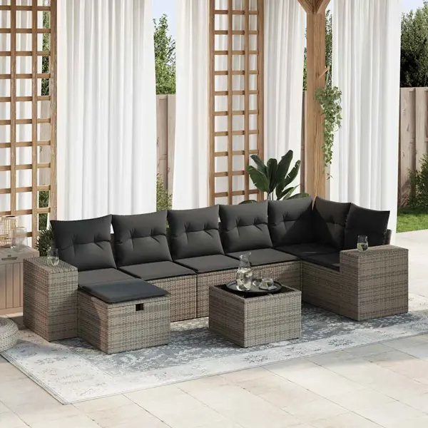 Gossi set canapele de gradina cu perne, 8 piese, gri, poliratan