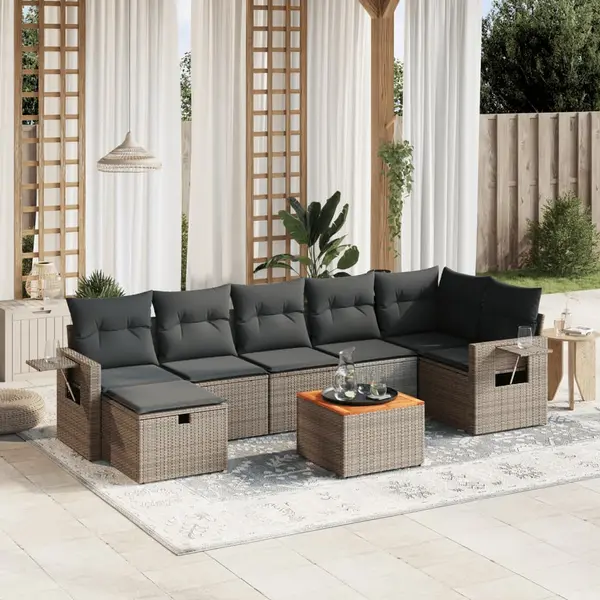 Gossi set canapele de gradina cu perne, 8 piese, gri, poliratan