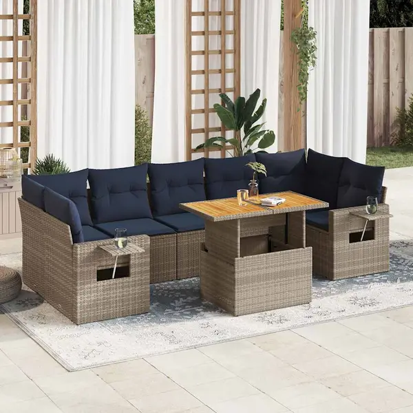 Gossi set canapele de gradina cu perne, 8 piese, gri, poliratan