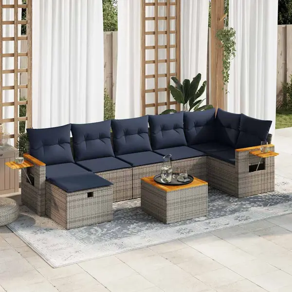 Gossi set canapele de gradina cu perne, 8 piese, gri, poliratan