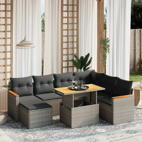Gossi set canapele de gradina cu perne, 8 piese, gri, poliratan