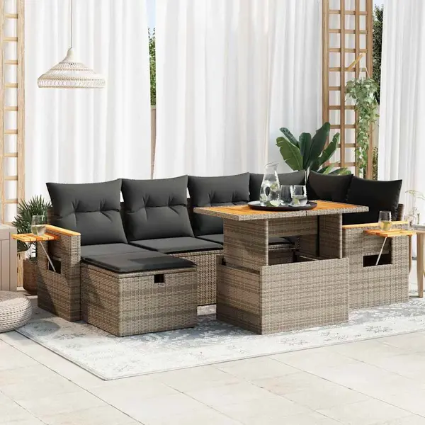 Gossi set canapele de gradina cu perne, 8 piese, gri, poliratan