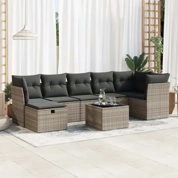 Gossi set canapele de gradina cu perne, 8 piese, gri, poliratan