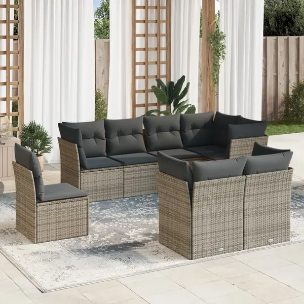Gossi set canapele de gradina cu perne, 8 piese, gri, poliratan