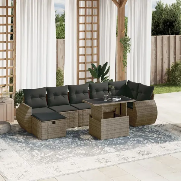Gossi set canapele de gradina cu perne, 8 piese, gri, poliratan