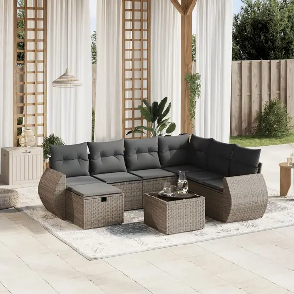 Gossi set canapele de gradina cu perne, 8 piese, gri, poliratan