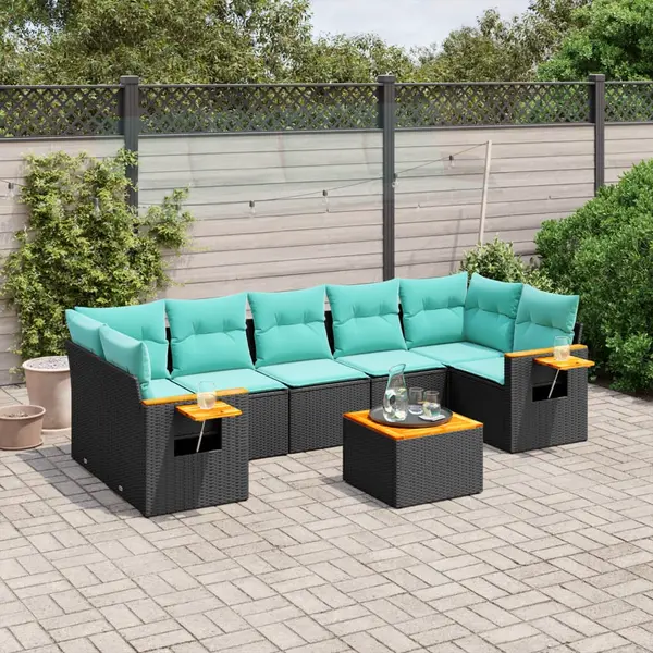 Gossi set canapele de gradina cu perne, 8 piese, negru, poliratan