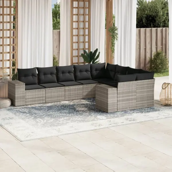 Gossi set canapele de gradina cu perne, 9 piese gri deschis poliratan