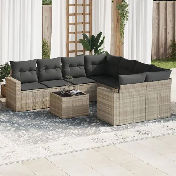 Gossi set canapele de gradina cu perne, 9 piese gri deschis poliratan