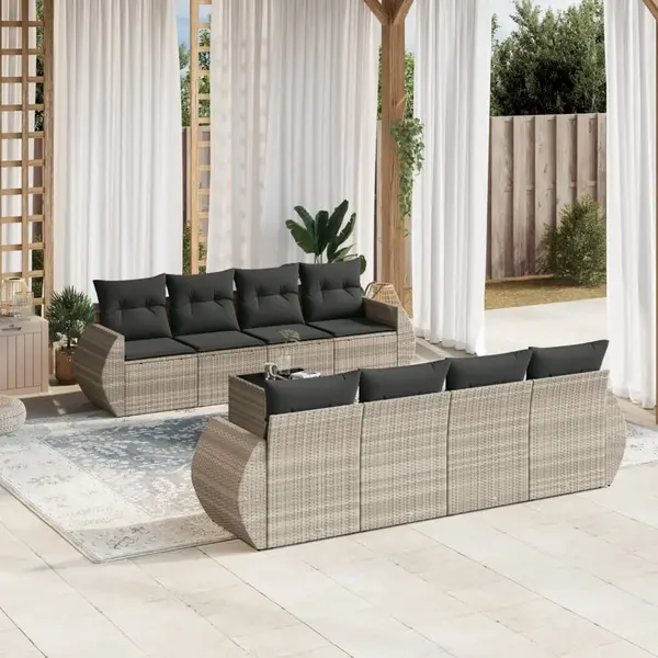 Gossi set canapele de gradina cu perne, 9 piese gri deschis poliratan