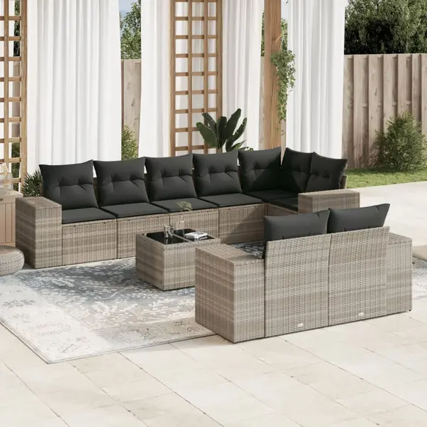 Gossi set canapele de gradina cu perne, 9 piese gri deschis poliratan