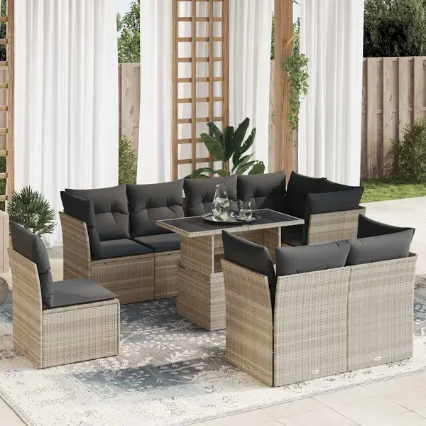 Gossi set canapele de gradina cu perne, 9 piese gri deschis poliratan