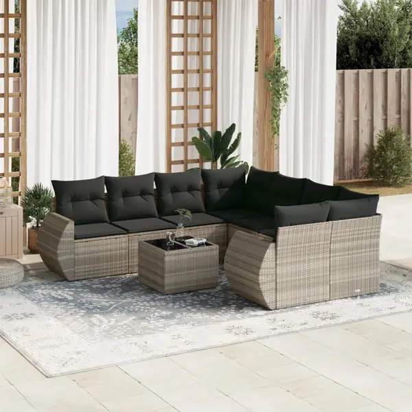 Gossi set canapele de gradina cu perne, 9 piese gri deschis poliratan