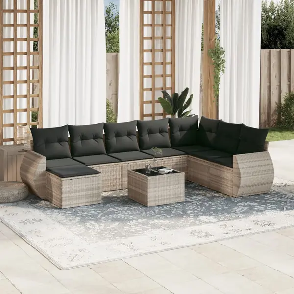 Gossi set canapele de gradina cu perne, 9 piese gri deschis poliratan