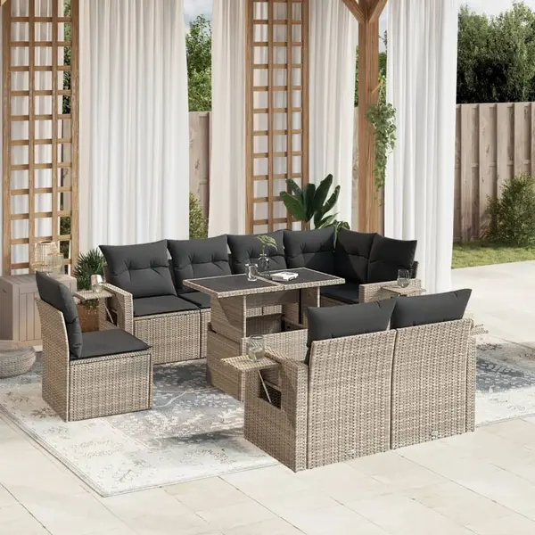 Gossi set canapele de gradina cu perne, 9 piese gri deschis poliratan