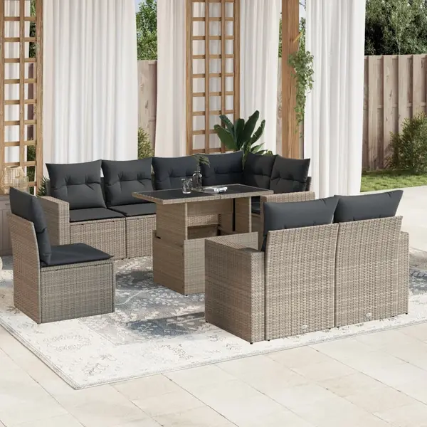 Gossi set canapele de gradina cu perne, 9 piese gri deschis poliratan