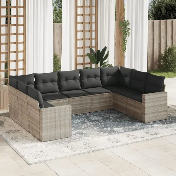 Gossi set canapele de gradina cu perne, 9 piese gri deschis poliratan