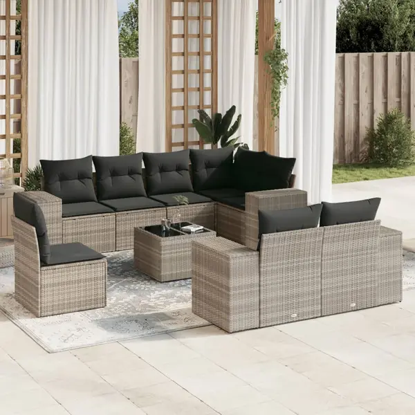 Gossi set canapele de gradina cu perne, 9 piese gri deschis poliratan
