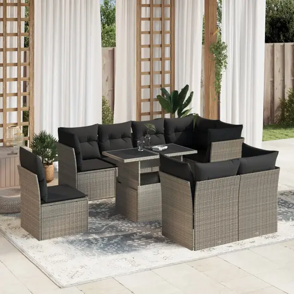 Gossi set canapele de gradina cu perne, 9 piese gri deschis poliratan