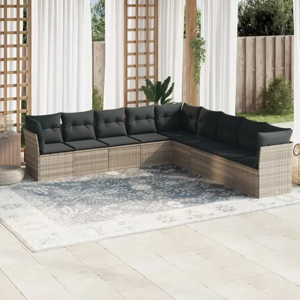 Gossi set canapele de gradina cu perne, 9 piese gri deschis poliratan