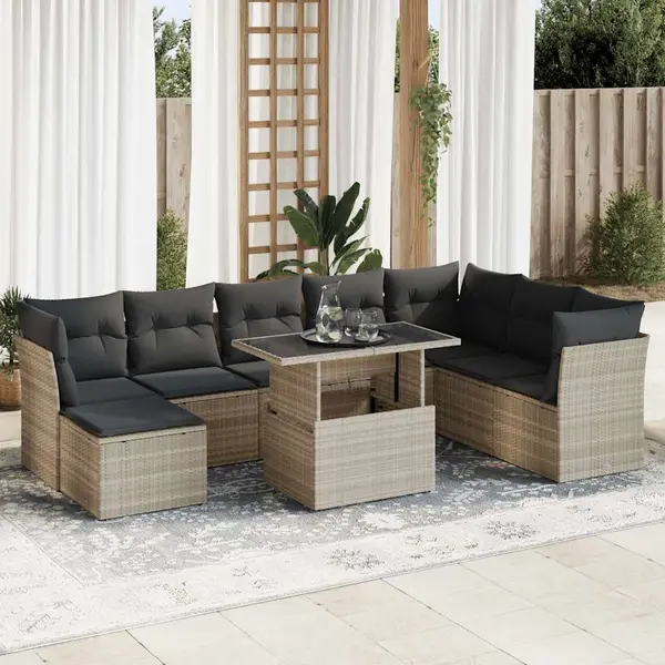 Gossi set canapele de gradina cu perne, 9 piese gri deschis poliratan