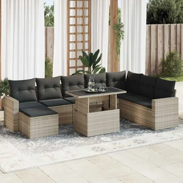 Gossi set canapele de gradina cu perne, 9 piese gri deschis poliratan