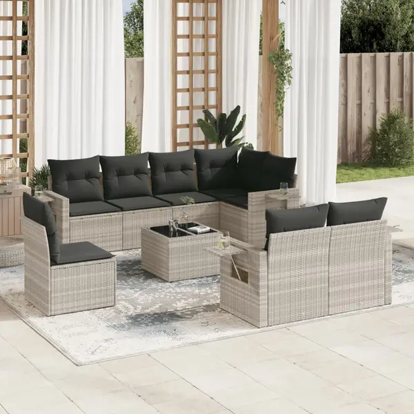 Gossi set canapele de gradina cu perne, 9 piese gri deschis poliratan