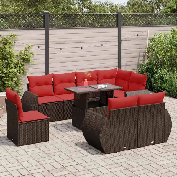 Gossi set canapele de gradina cu perne, 9 piese, maro, poliratan