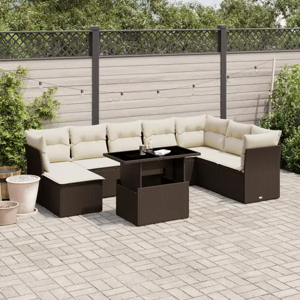 Gossi set canapele de gradina cu perne, 9 piese, maro, poliratan