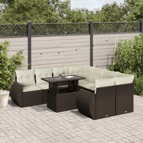 Gossi set canapele de gradina cu perne, 9 piese, maro, poliratan