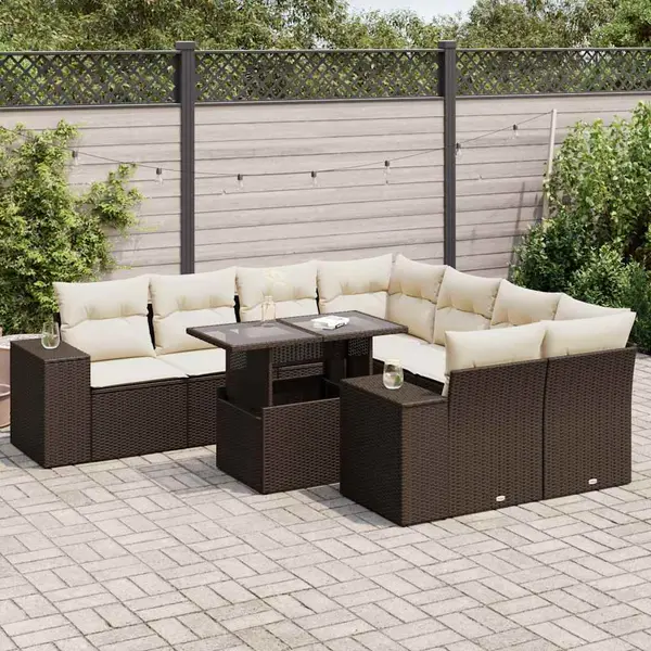 Gossi set canapele de gradina cu perne, 9 piese, maro, poliratan