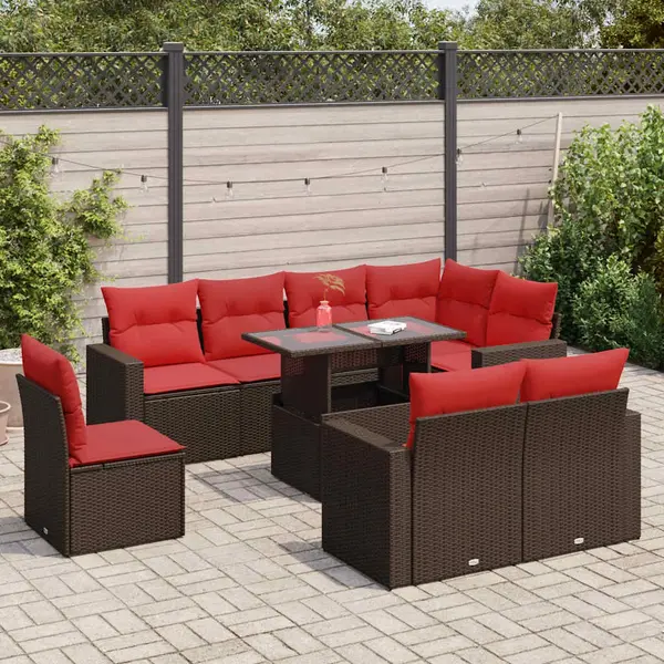 Gossi set canapele de gradina cu perne, 9 piese, maro, poliratan