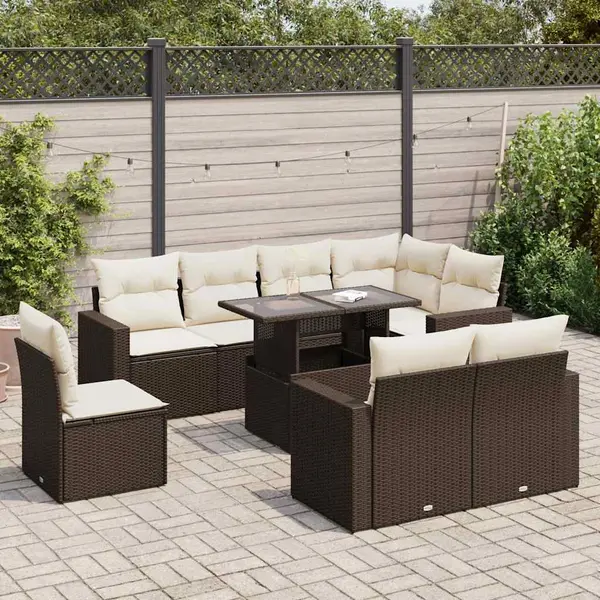 Gossi set canapele de gradina cu perne, 9 piese, maro, poliratan