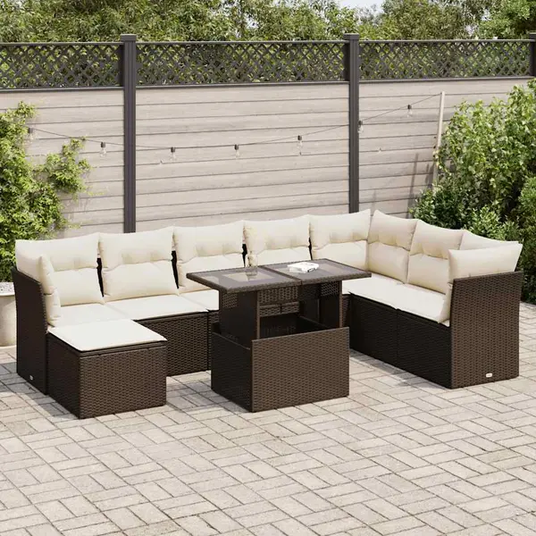 Gossi set canapele de gradina cu perne, 9 piese, maro, poliratan