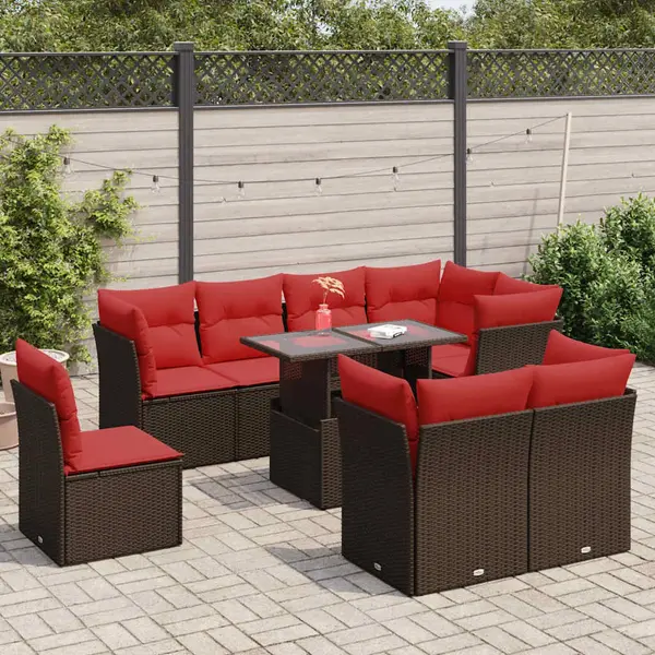 Gossi set canapele de gradina cu perne, 9 piese, maro, poliratan
